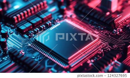 充滿活力的電路板細節象徵著現代電腦技術 充滿活力的電路板細節象徵著現代電腦技術 124327695