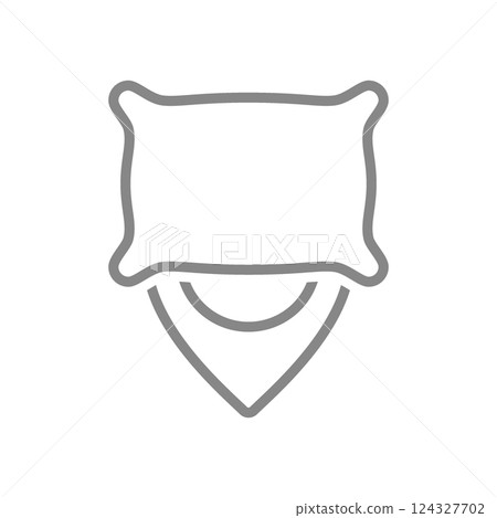 Pillow with map pointer line icon. Sleeping place location symbol. Vector illustration. Pillow with map pointer line icon. Sleeping place location symbol. Vector illustration. 124327702