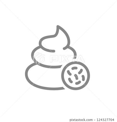 Poop with bacteria line icon. Disease internal organ, poop infection symbol. Vector illustration. 124327704