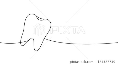 Tooth one line continuous drawing. Human internal organ continuous one line illustration. 124327739