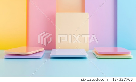 Colorful pastel color background and plate display 124327766