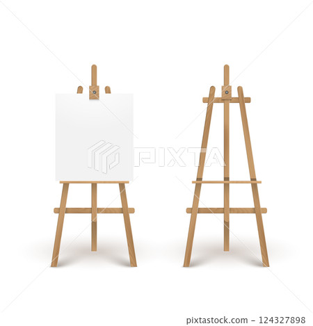 Wooden Easel with Blank Canvas and Empty Stand. Vector Wooden Easel with Blank Canvas and Empty Stand. Vector 124327898