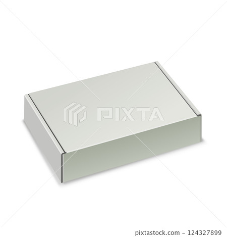 Blank White Rectangular Cardboard Packaging Box Mockup Closed. Vector Blank White Rectangular Cardboard Packaging Box Mockup Closed. Vector 124327899
