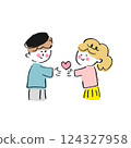A friendly couple giving each other hearts 124327958
