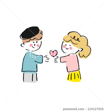 A friendly couple giving each other hearts A friendly couple giving each other hearts 124327958