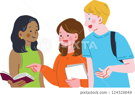 一名日本女性在留學期間與國際友人交談 一名日本女性在留學期間與國際友人交談 124328049