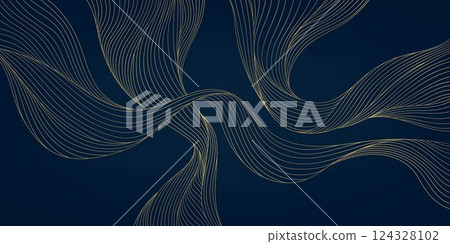 Vector wave line gold background, japanese abstract art texture. Sea, flow, river fancy curve graphic Vector wave line gold background, japanese abstract art texture. Sea, flow, river fancy curve graphic 124328102