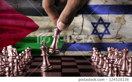 Palestine vs Israel conflict concept on chessboard. War between Israel and Palestine, concept Palestine vs Israel conflict concept on chessboard. War between Israel and Palestine, concept 124328136