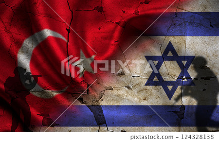 Turkey vs Israel flag on cracked wall. Political tension between Turkey and Israel Turkey vs Israel flag on cracked wall. Political tension between Turkey and Israel 124328138