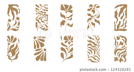 Abstract trendy flower aesthetic, boho y2k nature hand drawn poster, retro geometric print. Line groovy organic graphic. 124328281