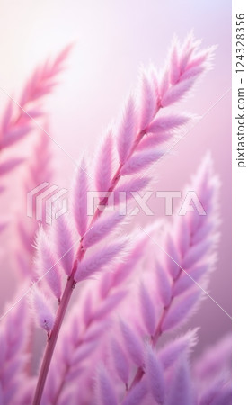 Fluffy inflorescences of grass, pink and purple background.  124328356