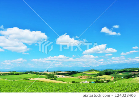 Hokkaido summer blue sky and Biei landscape Hokkaido summer blue sky and Biei landscape 124328406