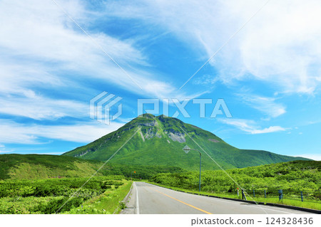 Hokkaido Shiretoko, Mt. Rausu in the blue sky 124328436