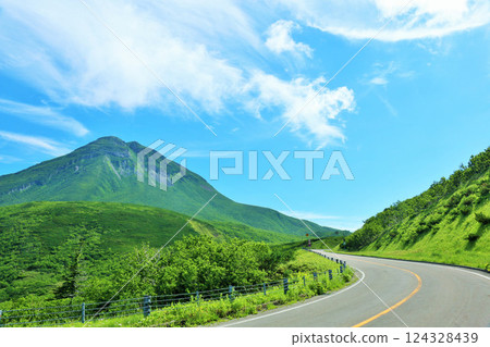 Hokkaido Shiretoko, Mt. Rausu in the blue sky Hokkaido Shiretoko, Mt. Rausu in the blue sky 124328439