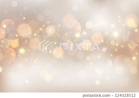 Light background with bokeh. Abstract golden glitter texture. Beige gradient with star glow. Ivory pastel blurred backdrop for wedding invitation design. Nude elegant vector gradation wallpaper 124328512