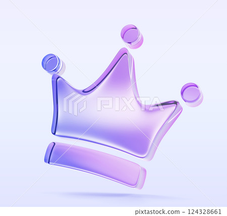 3d glass holographic crown icon. Crystal royal headdress for king, queen, prince or princess with blue pink gradient. Iridescent corona symbol for game or ui design, award ceremony. 3D illustration 3d glass holographic crown icon. Crystal royal headdress for king, queen, prince or princess with blue pink gradient. Iridescent corona symbol for game or ui design, award ceremony. 3D illustration 124328661