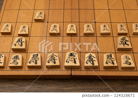 將棋棋子排列在將棋盤上，第一步就是開角。 124328671