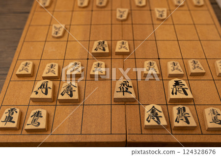 將棋棋子排列在棋盤上，與中央的車進行戰鬥。 124328676