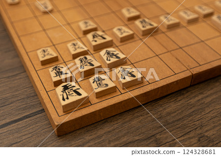 將棋棋子排列在將棋盤上，以穴熊策略防守。 124328681