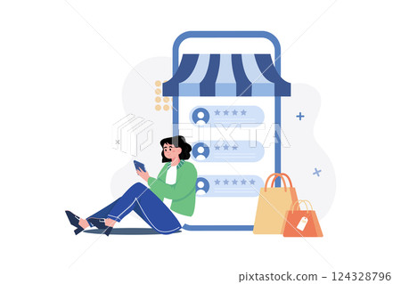 Women Giving Shopping Reviews Online 124328796
