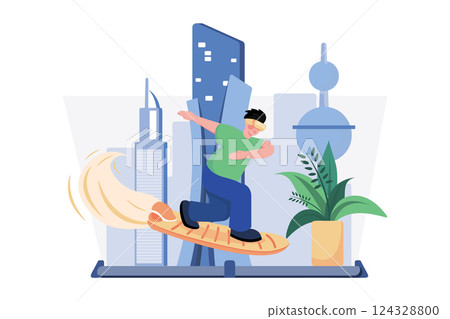 Hologram city in a virtual world. Experience Metaverse concept 124328800