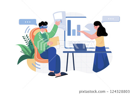 Businesswoman puts on VR glasses for online meeting metaverse virtual reality technology at home 124328803