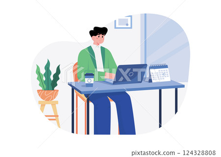 Businessman Working On Laptop Illustration concept on white background 124328808
