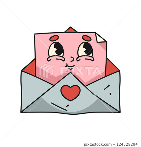 Love letter or loving message retro icon. Vector sign for lover relationship or wedding, marriage invitation. Vintage character with face expression, passion or affection mail. Valentines day greeting Love letter or loving message retro icon. Vector sign for lover relationship or wedding, marriage invitation. Vintage character with face expression, passion or affection mail. Valentines day greeting 124329294