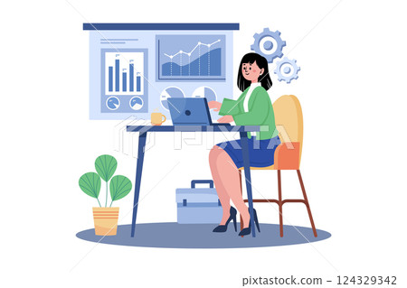 Female Employee Working On A Project Female Employee Working On A Project 124329342