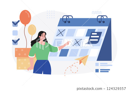 Businesswoman Planning Events Illustration concept on white background Businesswoman Planning Events Illustration concept on white background 124329357