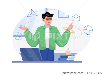 Man Wearing VR Glasses Illustration 124329377