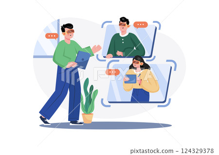 Business Meeting With VR Technology Illustration concept on white background 124329378