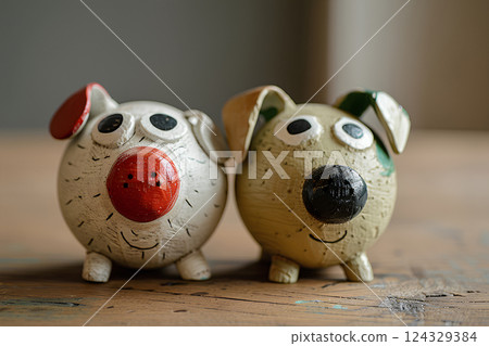 兩隻狗有趣的木雕 124329384