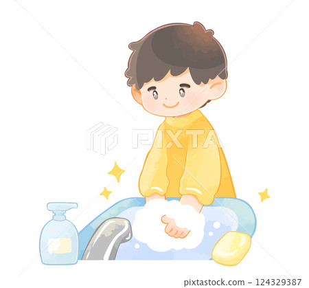 兒童男孩洗手 124329387