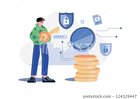 Security Token NFT Illustration concept on white background Security Token NFT Illustration concept on white background 124329447