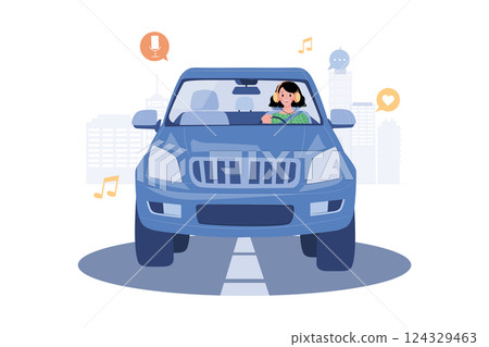 Women Listening To The Podcast While Driving Women Listening To The Podcast While Driving 124329463