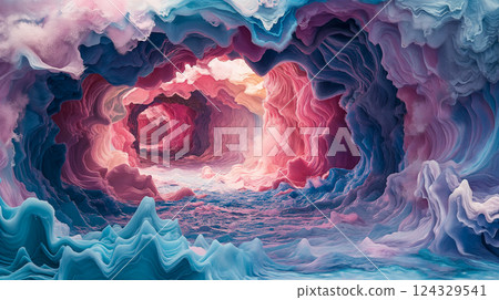 Colorful abstract cave with swirling patterns and soft light shining through. Generative AI Colorful abstract cave with swirling patterns and soft light shining through. Generative AI 124329541