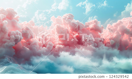 Vibrant pink and blue clouds abstract background. Generative AI 124329542