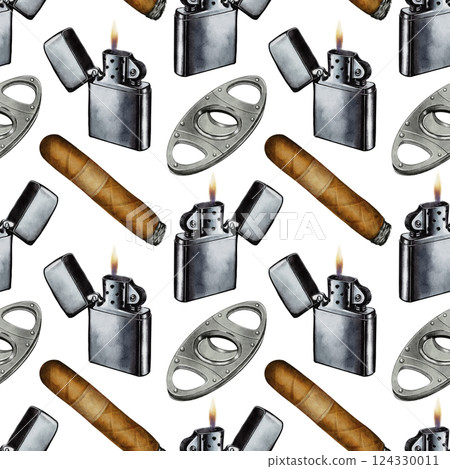 Watercolor Seamless Pattern with Watches and Cufflinks 124330011