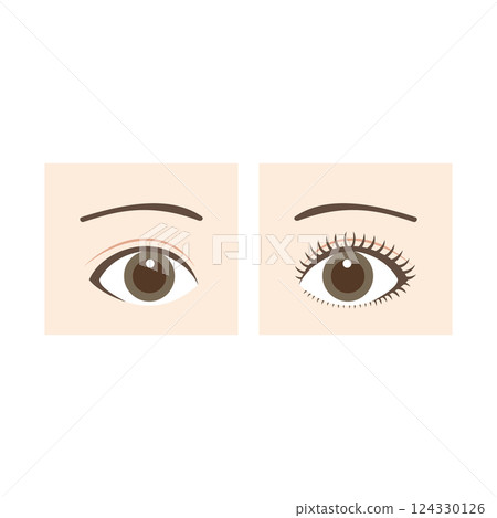 Comparison before and after eye makeup with eyebrows 124330126
