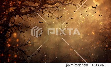 Beautiful festive background for Halloween with pumpkins. AI Generated 124330299