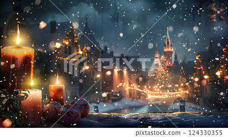 Christmas colorful background in futuristic digital style for your design. AI Generated 124330355