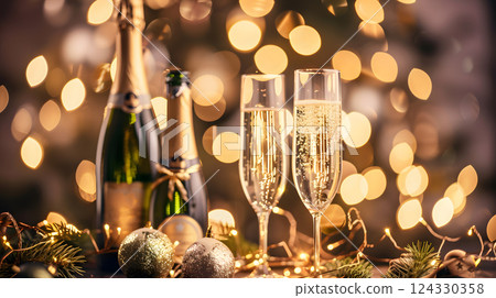 Christmas colorful background in futuristic digital style for your design. AI Generated 124330358