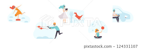 People Character Wearing Virtual Reality Glasses Vector Set People Character Wearing Virtual Reality Glasses Vector Set 124331107