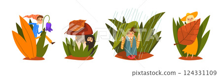 People Characters in Plants and Forest Nature Vector Set 124331109