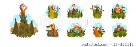 People Characters in Plants and Forest Nature Vector Set 124331112