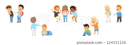 Angry Warring Boy Kid Bullying Weak Agemate Vector Set 124331126
