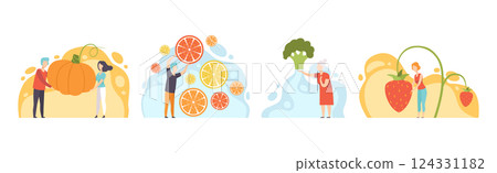 People Characters Harvesting Huge Vegetables and Fruits from Garden Vector Set People Characters Harvesting Huge Vegetables and Fruits from Garden Vector Set 124331182