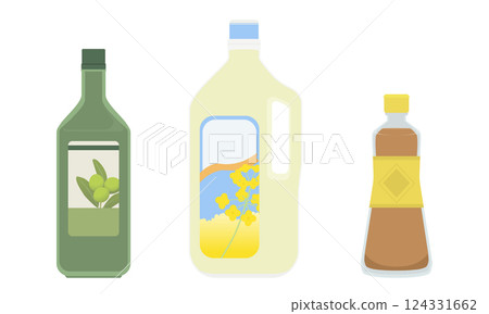 Illustration of olive oil, salad oil, and sesame oil Illustration of olive oil, salad oil, and sesame oil 124331662