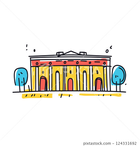 Palace of Versailles illustration in an doodle inca cartoon style. Simple minimalist drawing of Palace of Versailles Palace of Versailles illustration in an doodle inca cartoon style. Simple minimalist drawing of Palace of Versailles 124331692